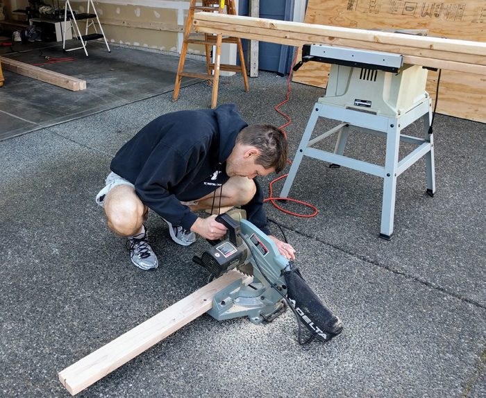garage shelves cutting 2x4's