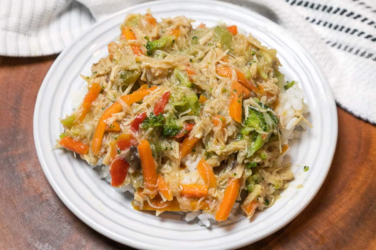 Spicy chicken stir-fry on a plate.