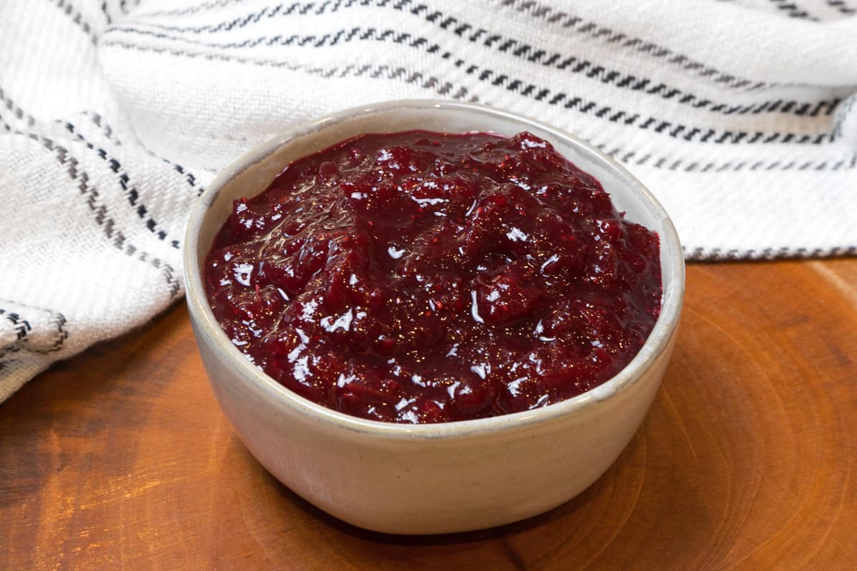 Cranberry sauce with orange juice in a bowl.