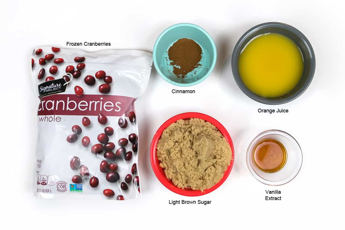 Ingredients for cranberry sauce with orange juice.