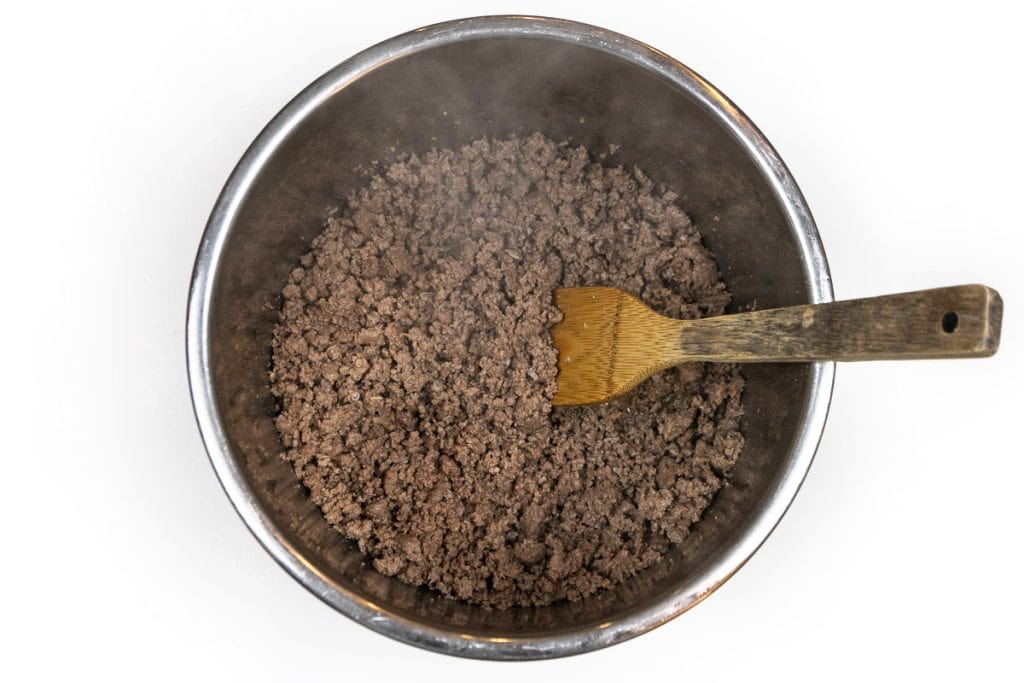 Browned ground beef in the Instant Pot.