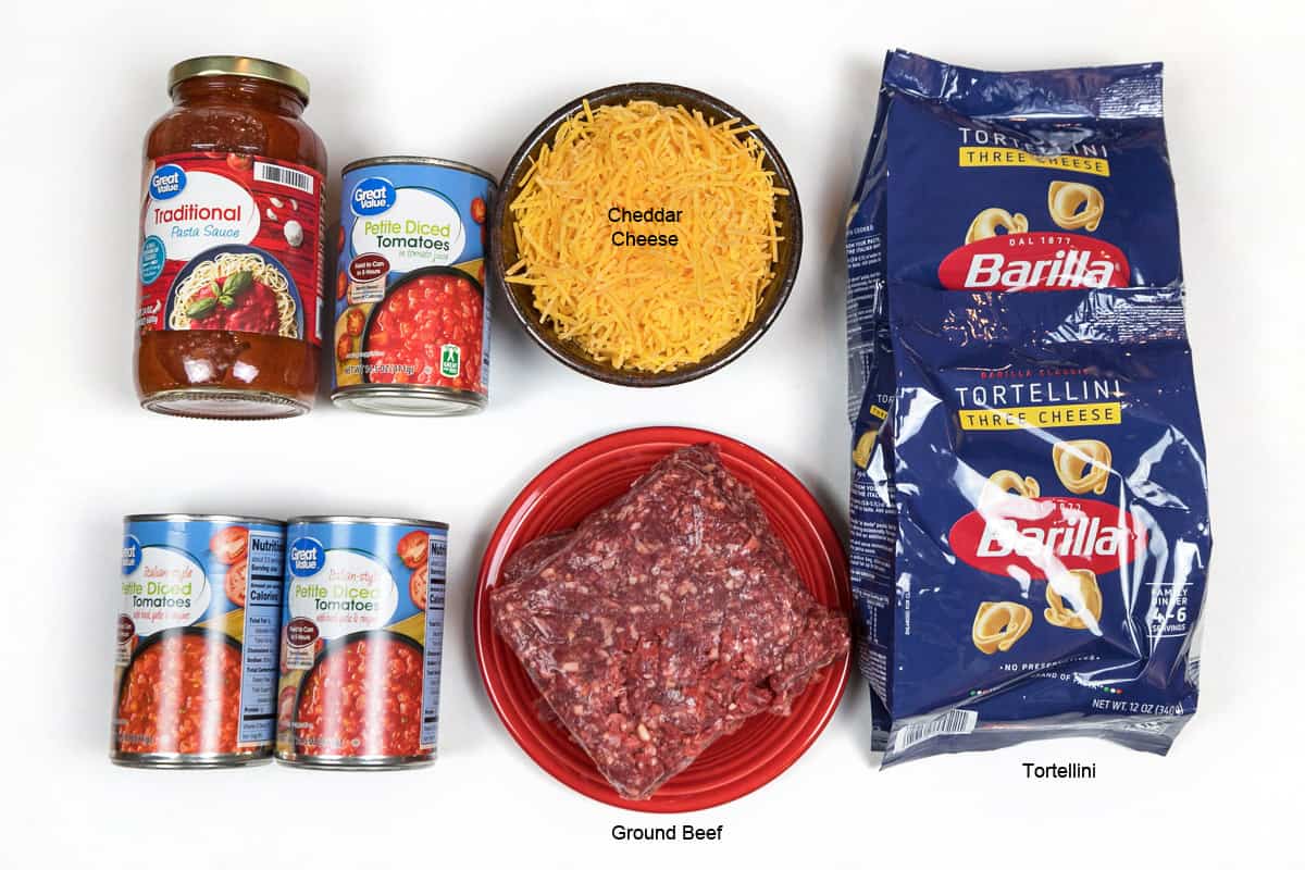 Ingredients for cheesy Instant Pot tortellini recipe.