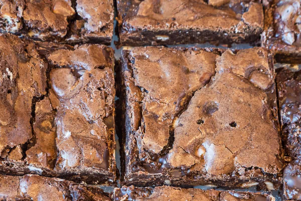 Fudgy triple chocolate brownies.