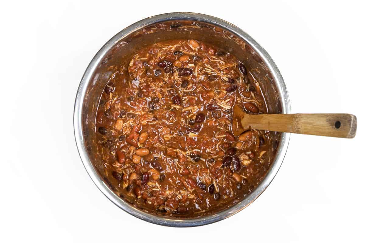 Chicken chili with black beans in the Instant Pot.