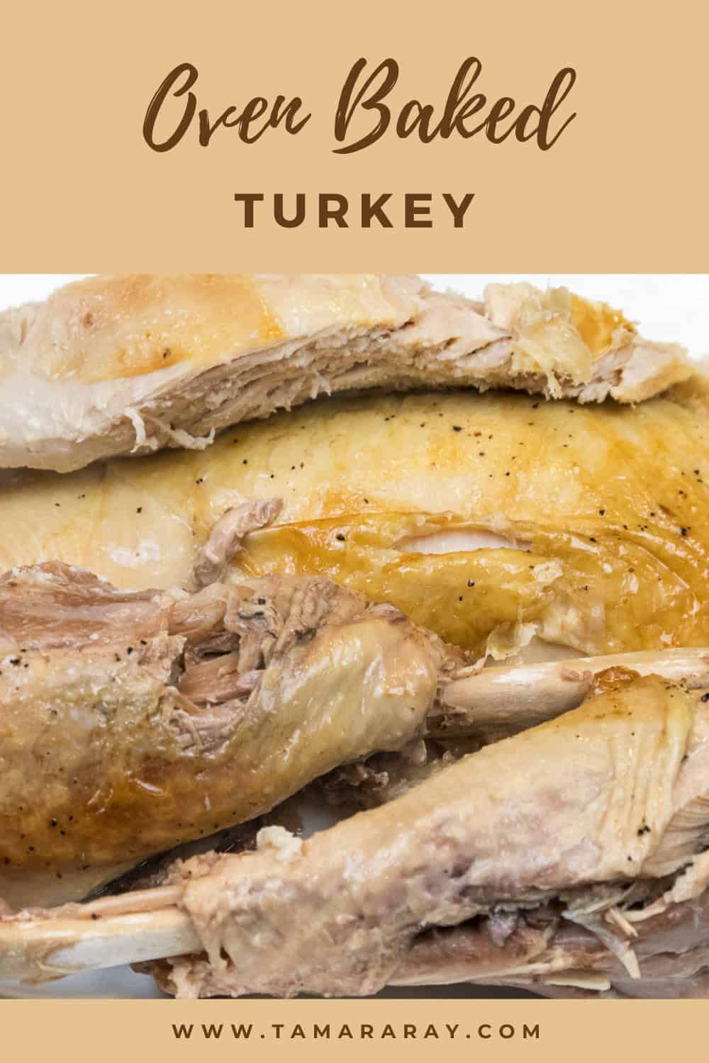 Close-up shot of oven baked turkey recipe (breast & legs).