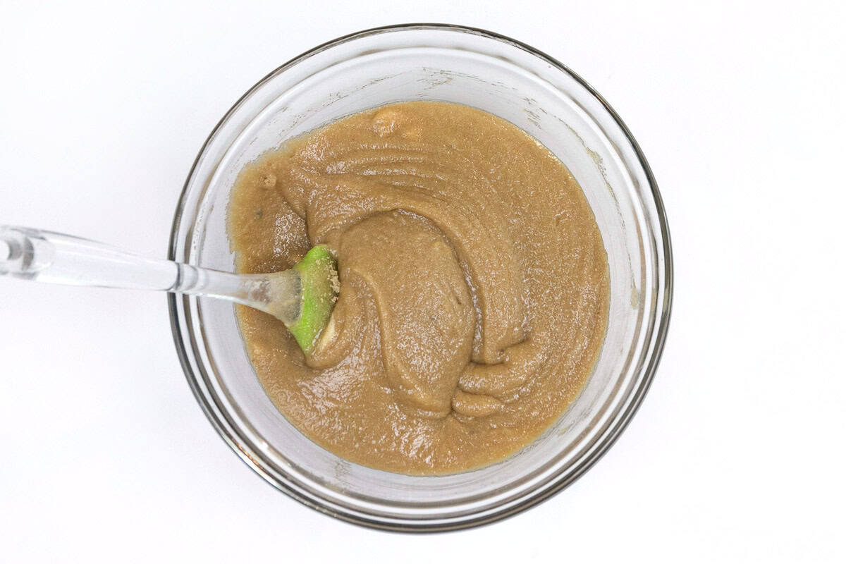 Butter, granulated sugar, brown sugar, and vanilla mixture.