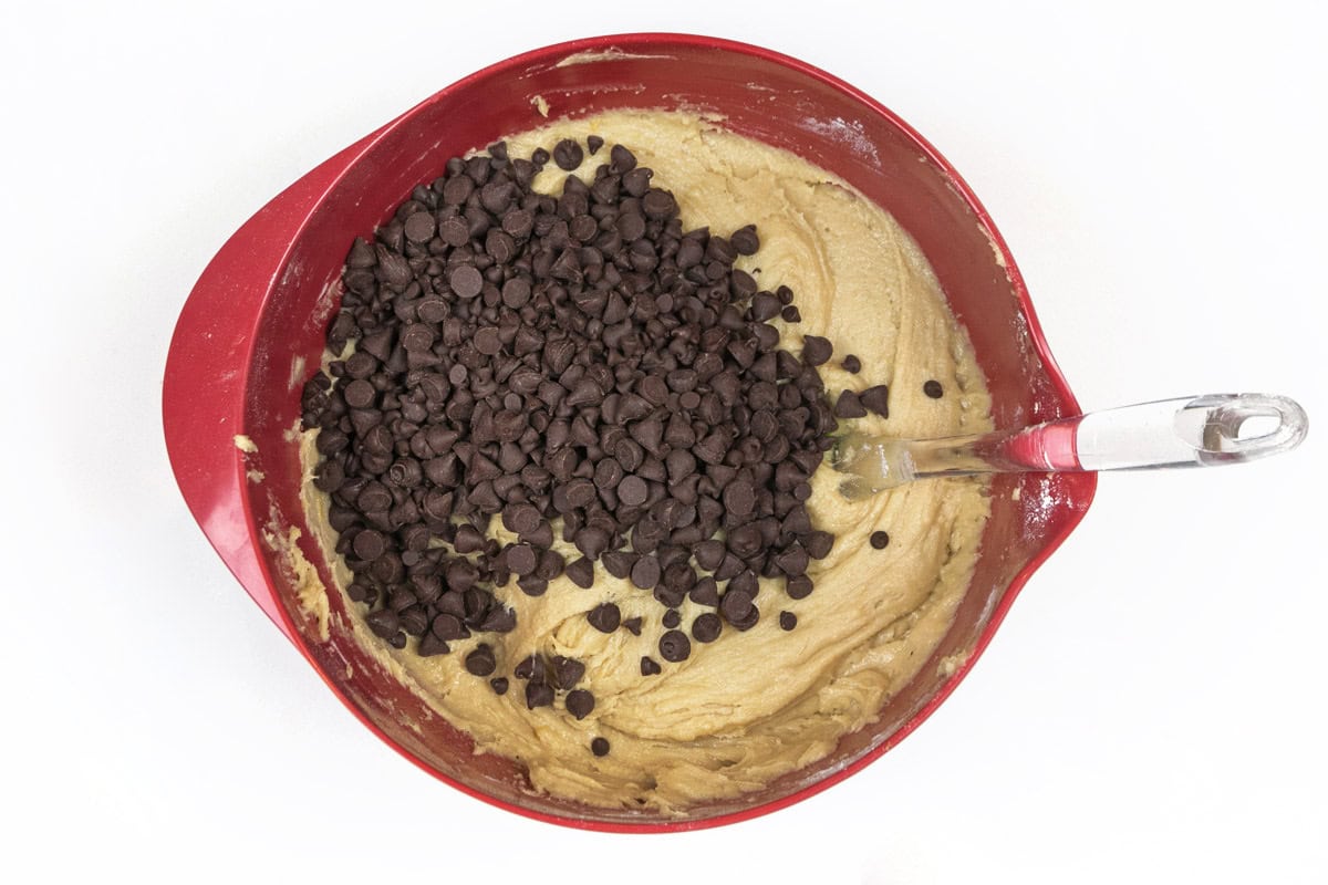 Chocolate chips added to the dough.