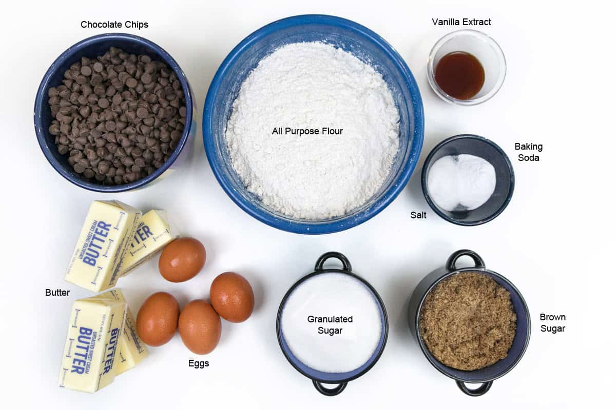 Ingredients for the chocolate chip cookies.