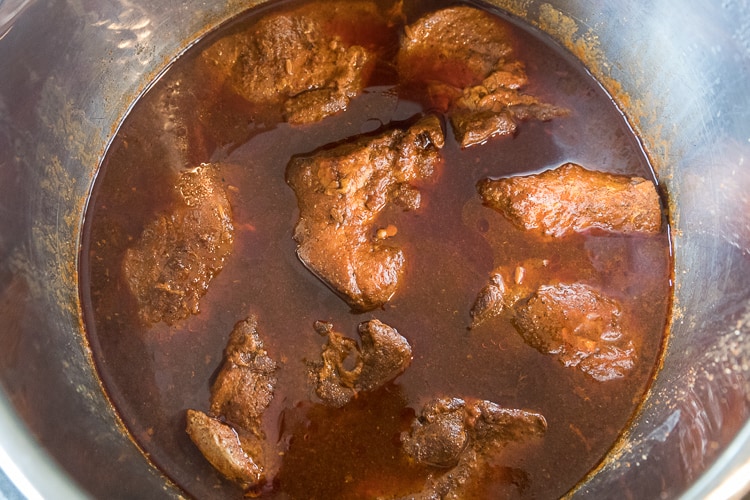 Pork after cooking for sixty-five minutes in the instant pot.