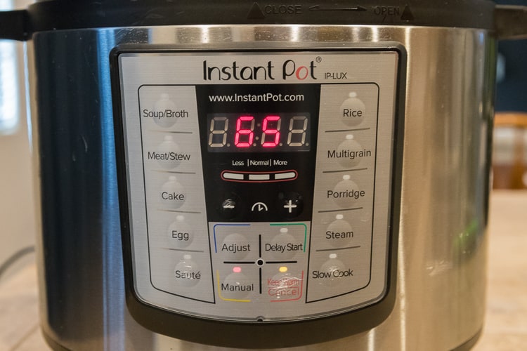Instant pot set on manual for sixty-five minutes.