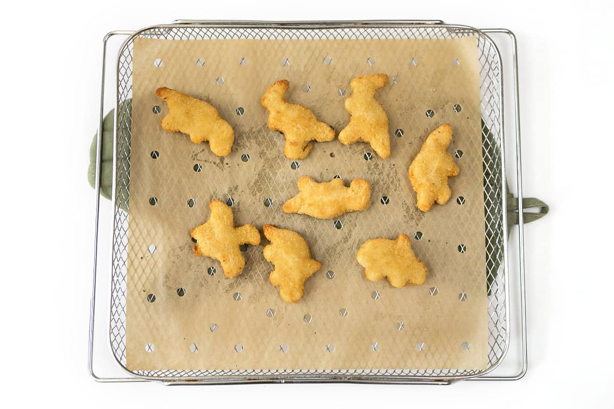 Cook at four hundred degrees Fahrenheit for eight to ten minutes, flipping over halfway through.