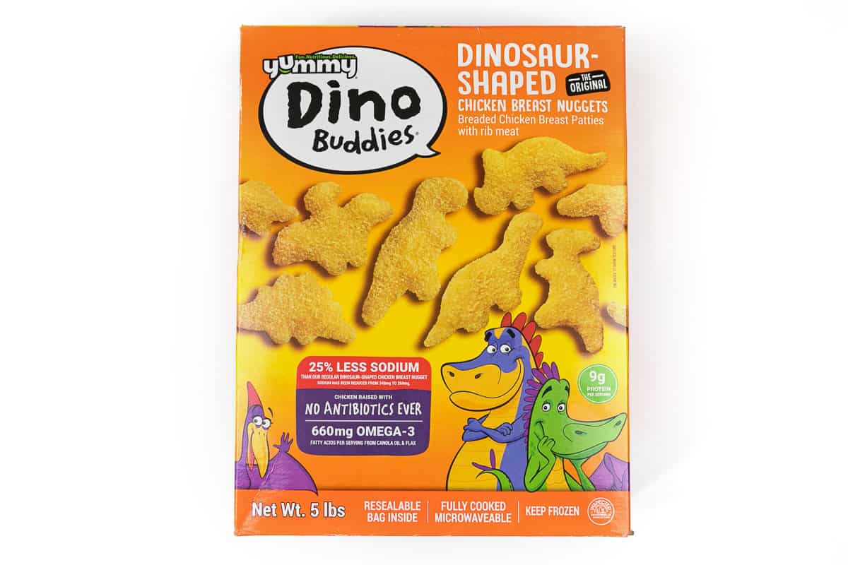 Ingredients for air fryer Dino nuggets. We cooked eight.