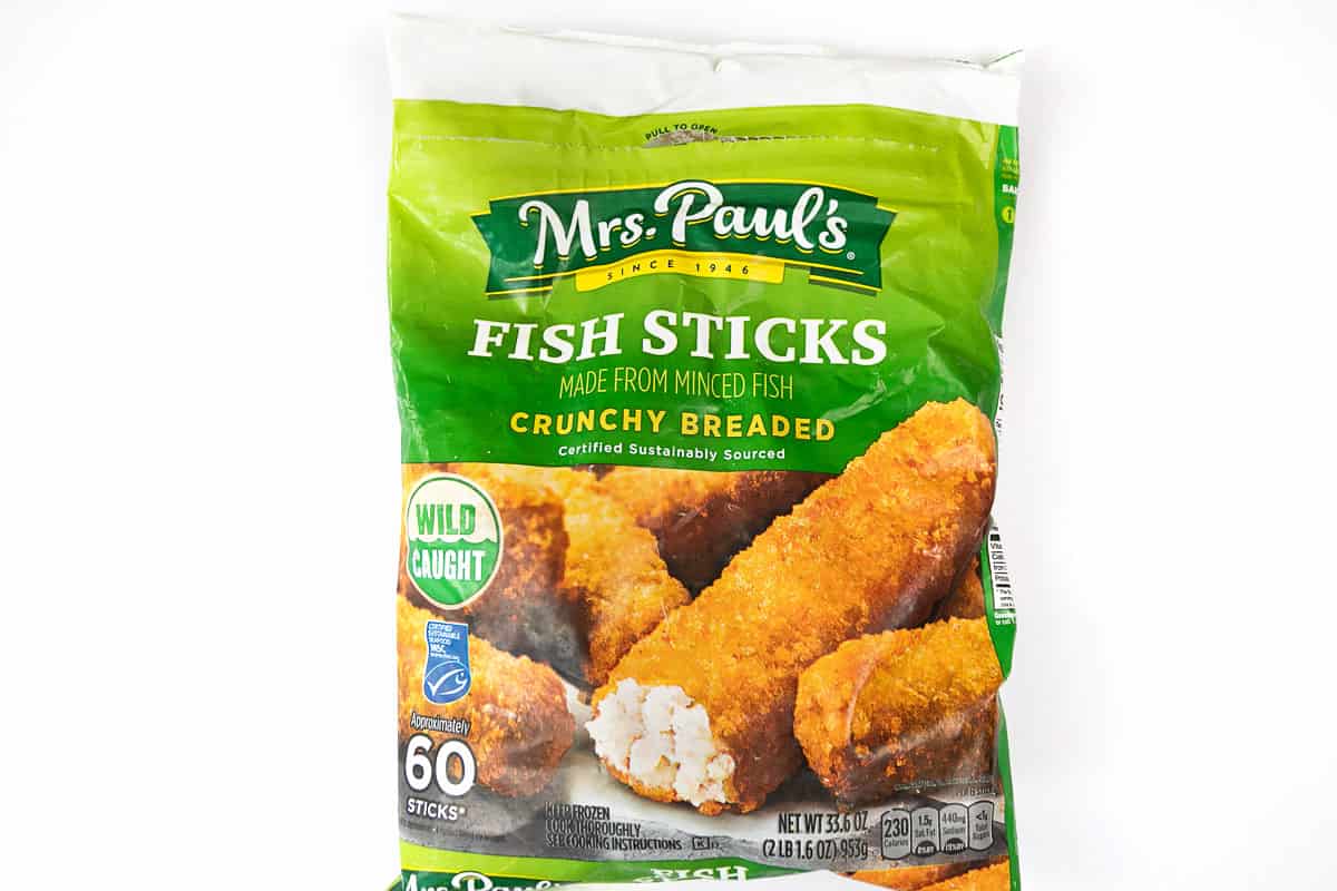 Ingredients for air fryer fish sticks (frozen). We used Mrs. Paul's fish sticks.