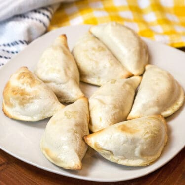 Air fryer pierogies recipe on a plate.