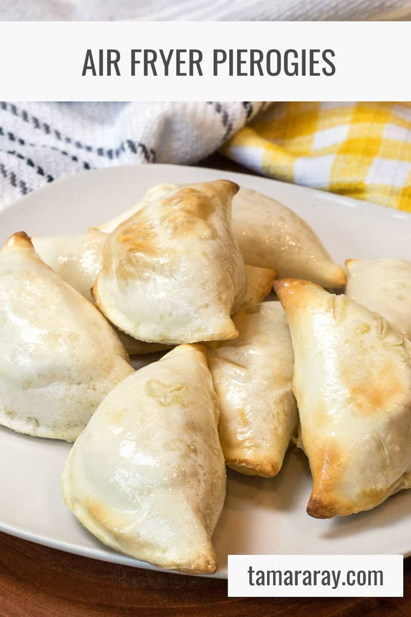 Air fryer pierogies on a plate.