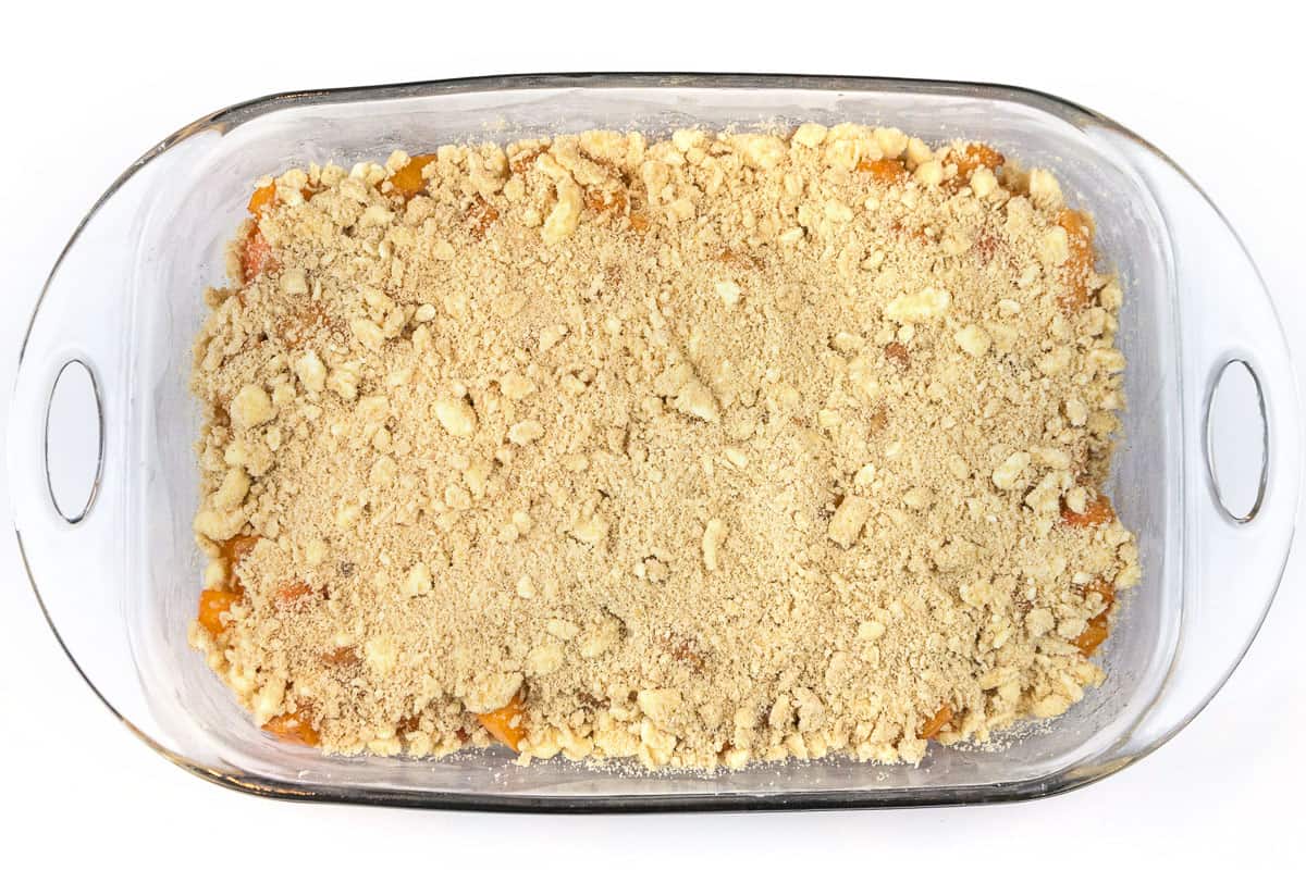Tart apricot crisp ready for the oven.