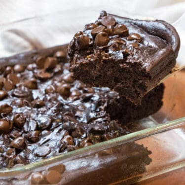 Avocado brownies recipe close up in a dish.