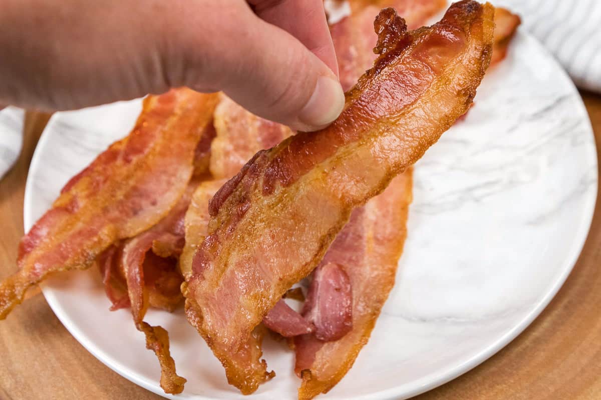 Bacon in the Air Fryer on a plate.