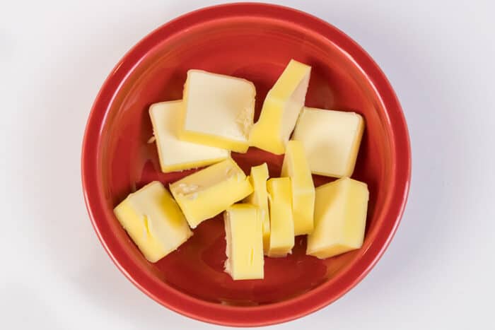 Cubed Butter in a bowl.