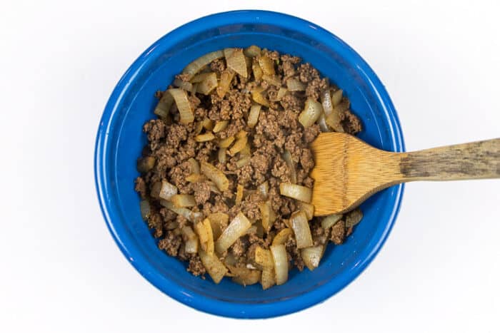 Put the ground beef mixture into a bowl.