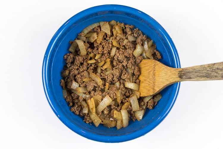 Put the ground beef mixture into a bowl.