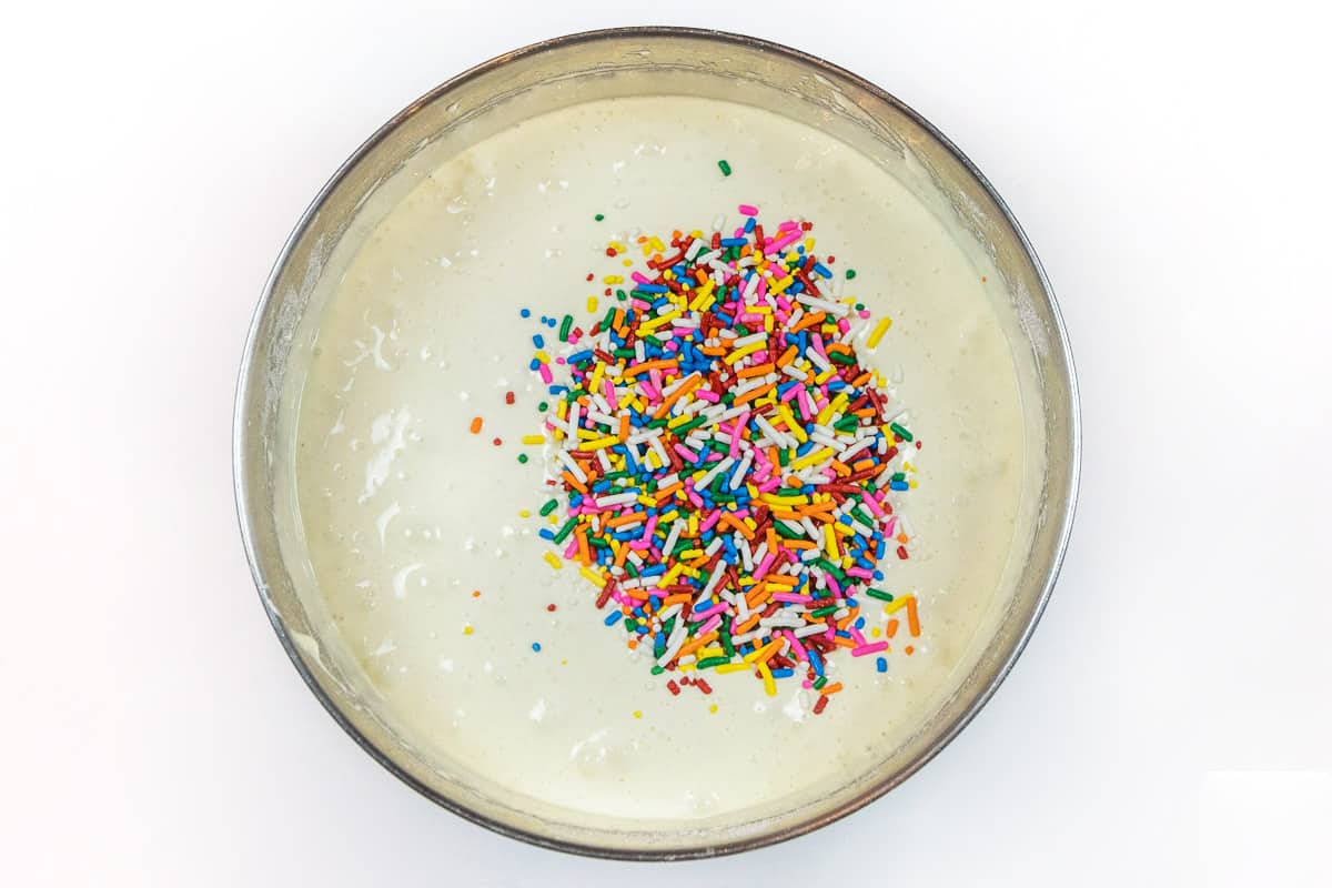 Cake mix batter with sprinkles added.