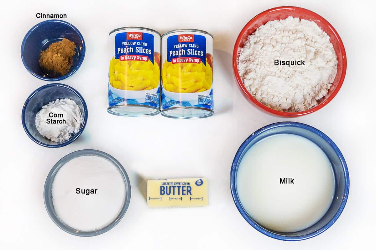 Bisquick peach cobbler ingredients.