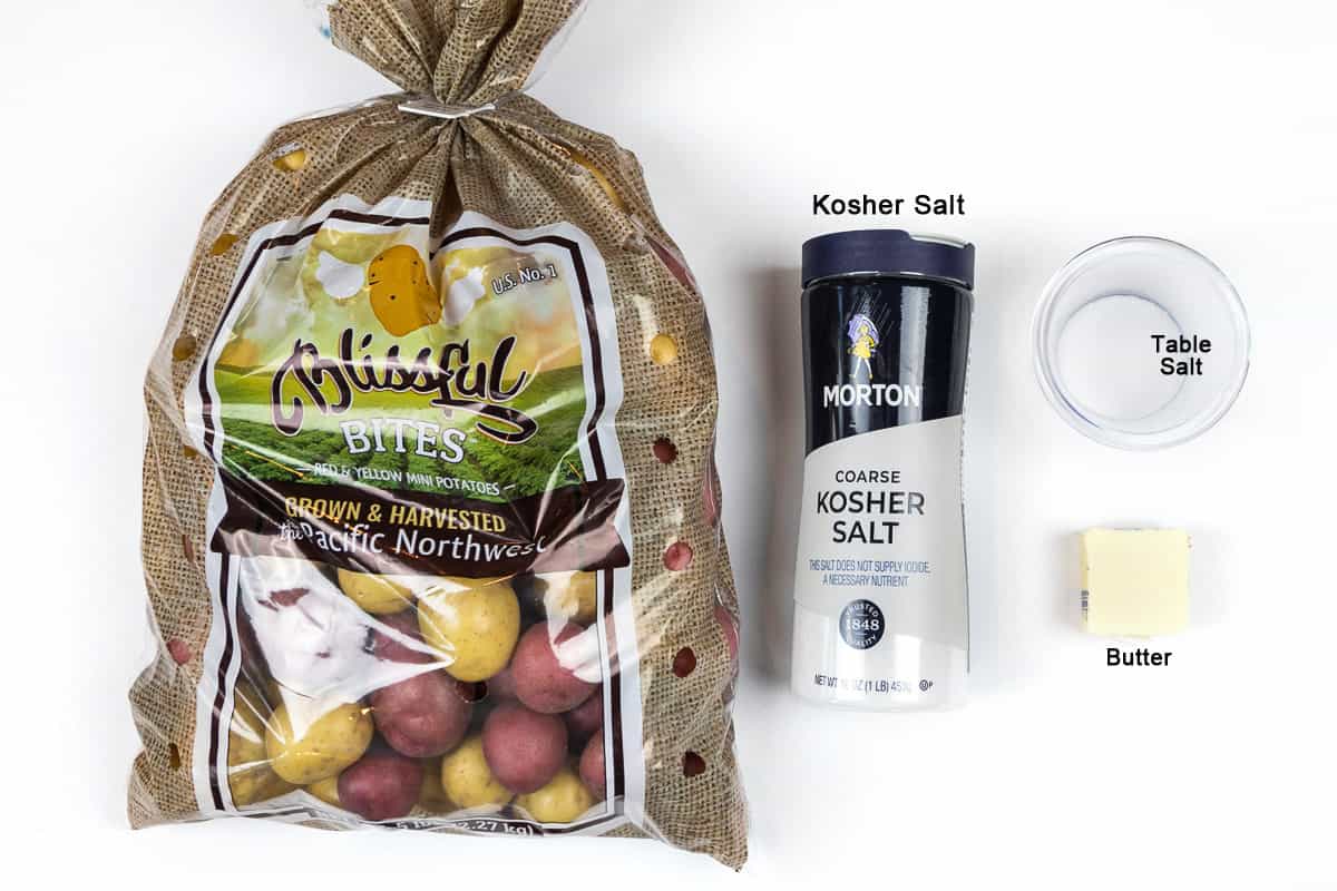 Ingredients for boiled baby potatoes.