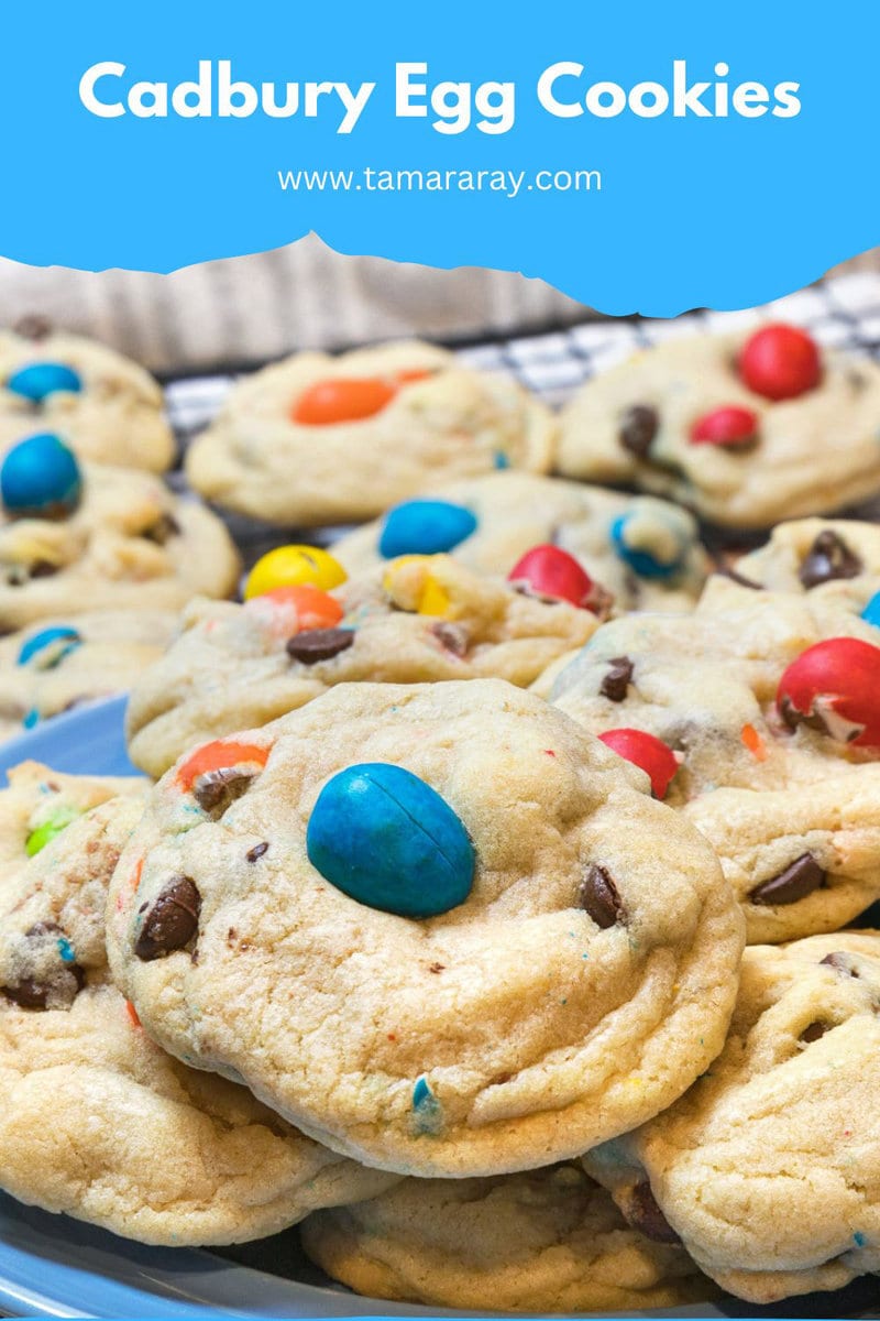 A close-up shot of Easter mini Cadbury egg cookies.