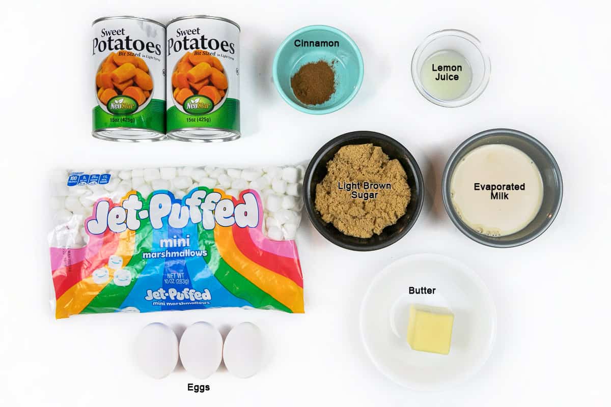 Ingredients for canned sweet potato casserole.