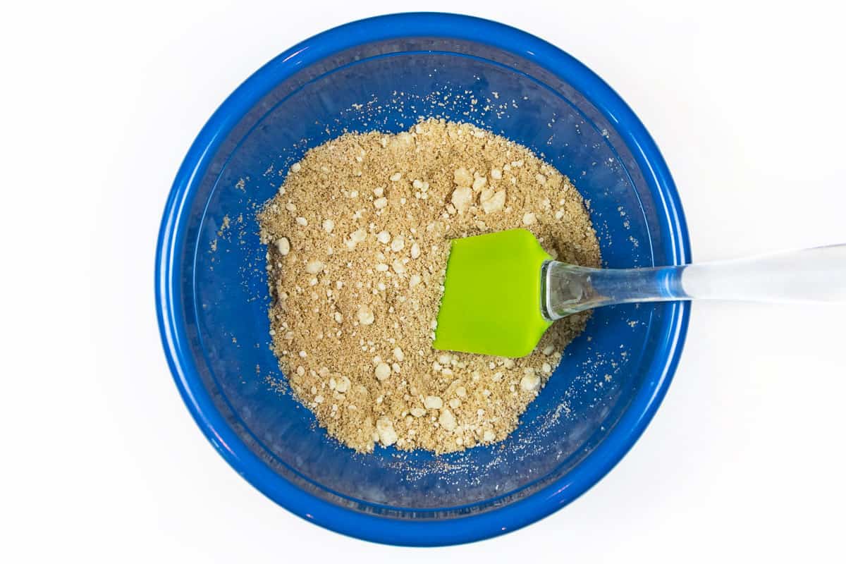 Crumbly mixture in a bowl.