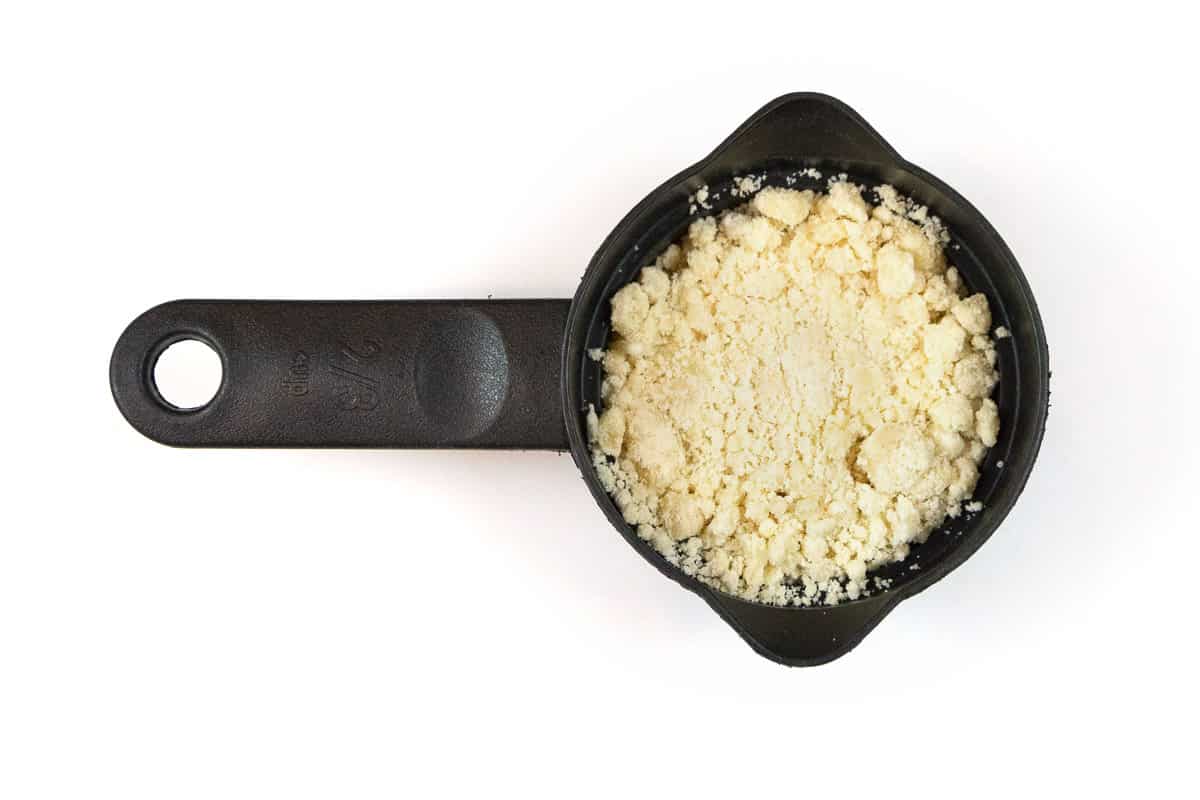 One-third cup of the crumbly mixture.