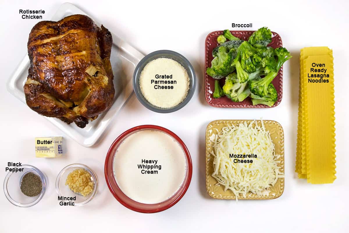 Ingredients for Chicken and Broccoli Lasagna.