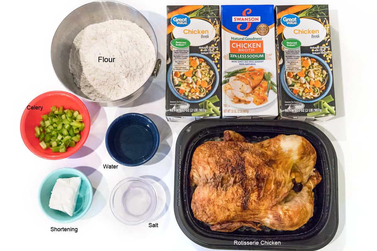 Ingredients for chicken and dumpling soup.