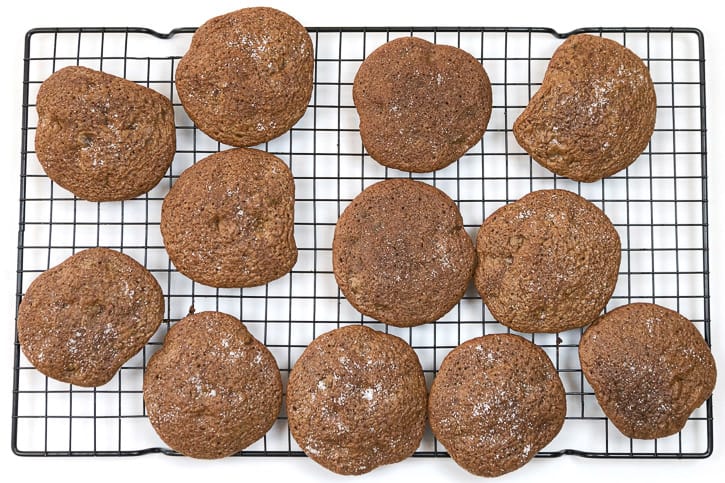 Sea Salt Chocolate Chip Cookies on a cooling rack.