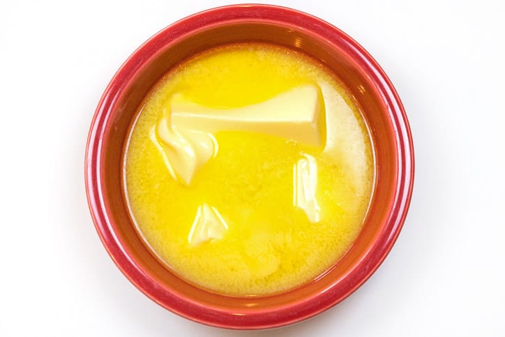 Melt one cup of butter in the microwave for forty seconds.