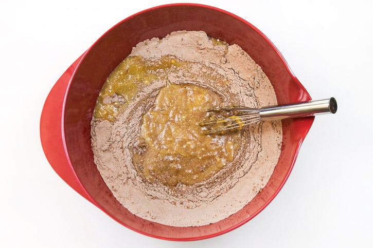 Add the dry ingredients to the wet ingredients.
