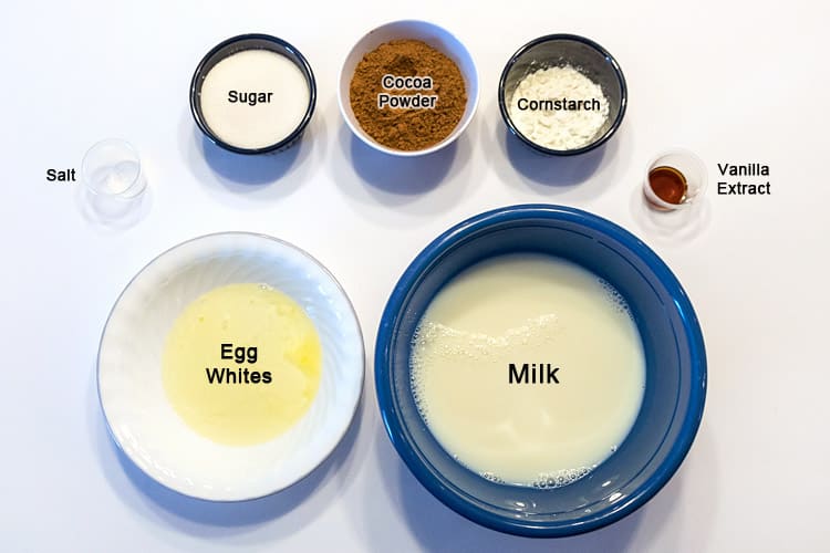 Ingredients for homemade chocolate pudding.