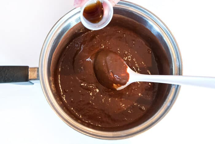 Add one teaspoon of vanilla extract to the chocolate pudding mixture.
