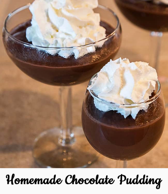 Homemade chocolate pudding in two bowls.