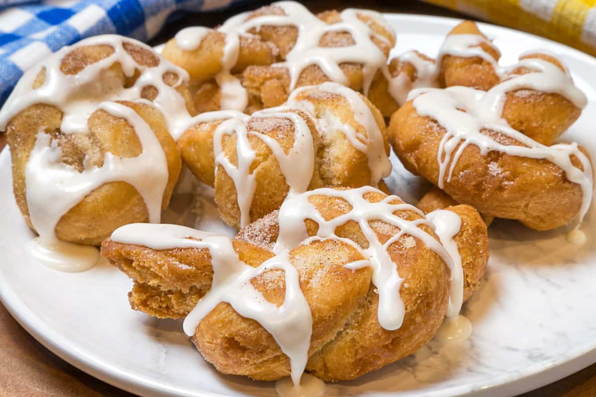 Cinnamon sugar knots on a plate.