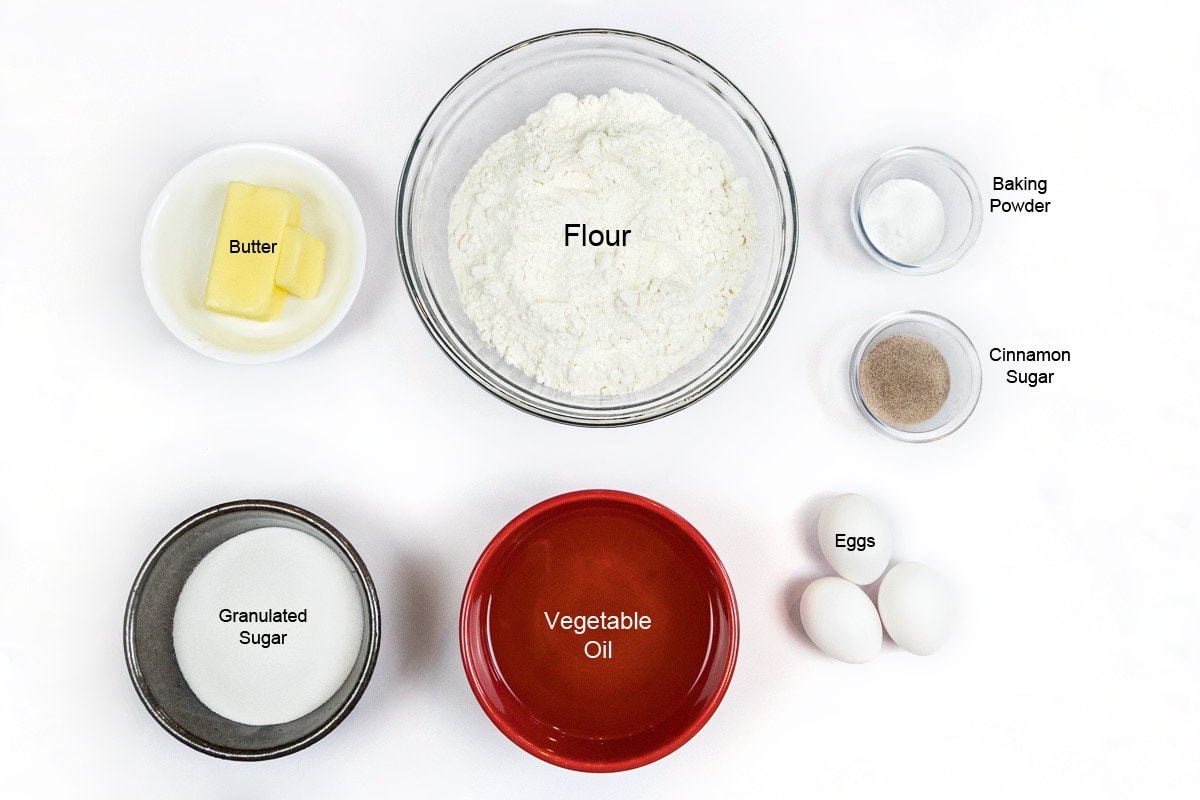 Ingredients for cinnamon sugar knots recipe.