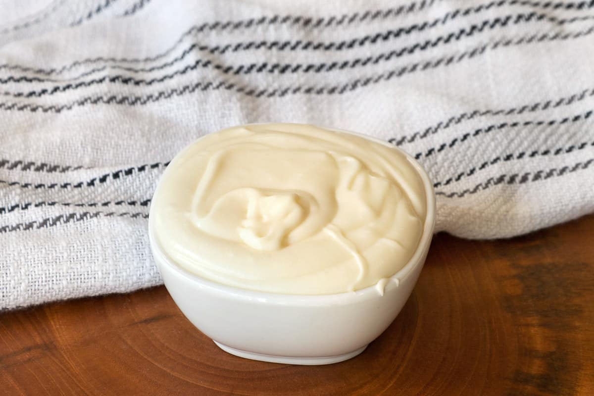 Cream cheese buttercream frosting in a bowl.