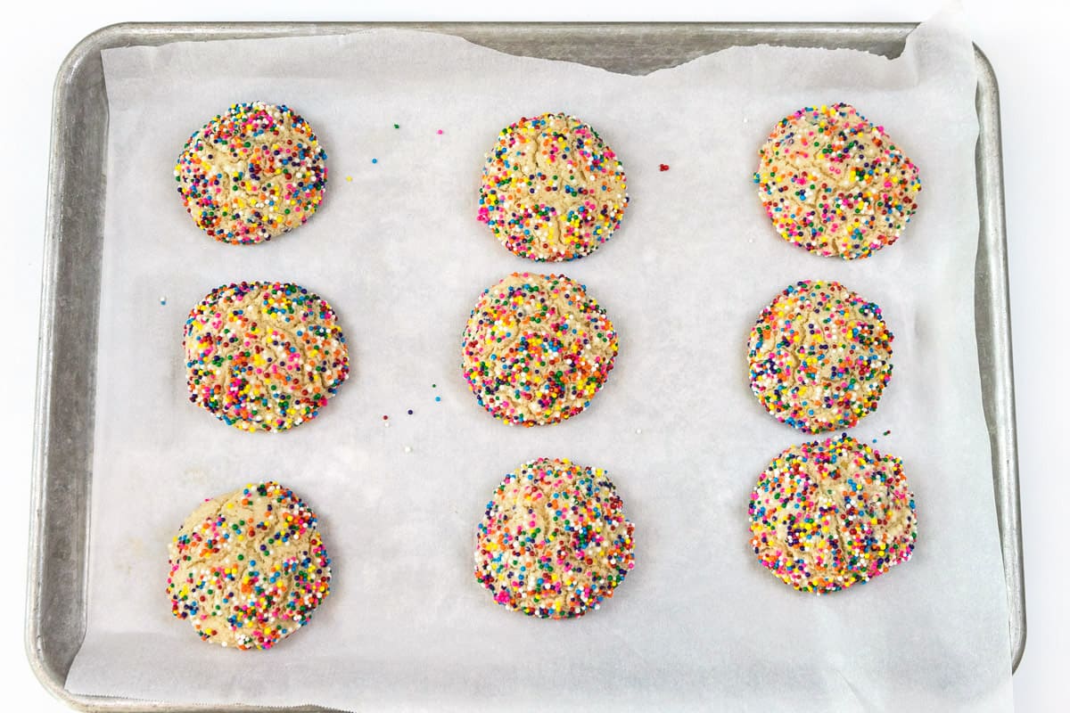 Cream Cheese Cookies with Sprinkles after baking in the oven at 350 degrees for 13 minutes.
