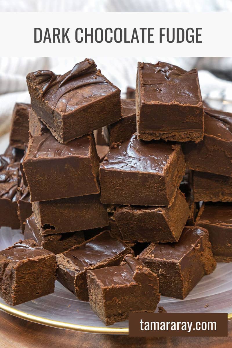 Dark chocolate fudge on a plate.