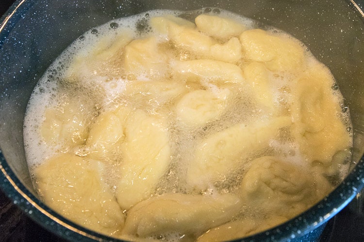 Dumplings are boiled for four minutes.