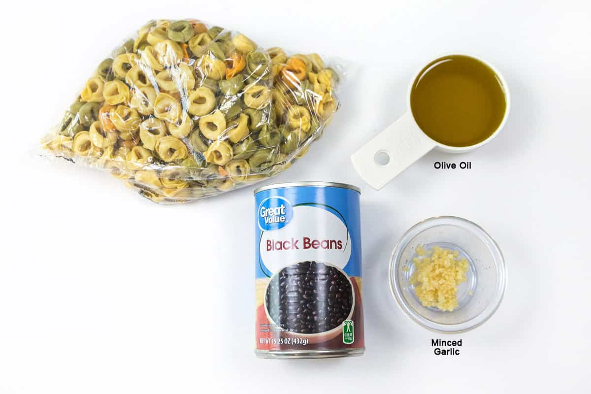 Ingredients for summer tortellini salad with corn salsa.