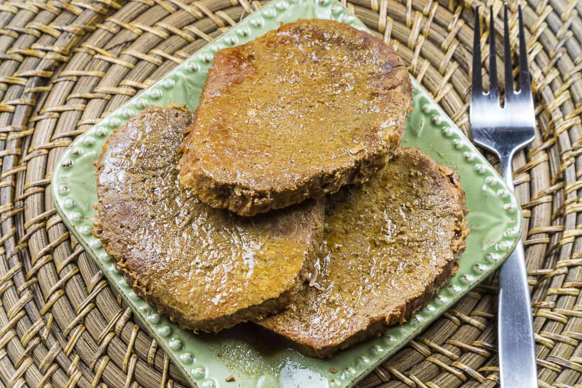 Eye of Round Steak on a plate with a fork.