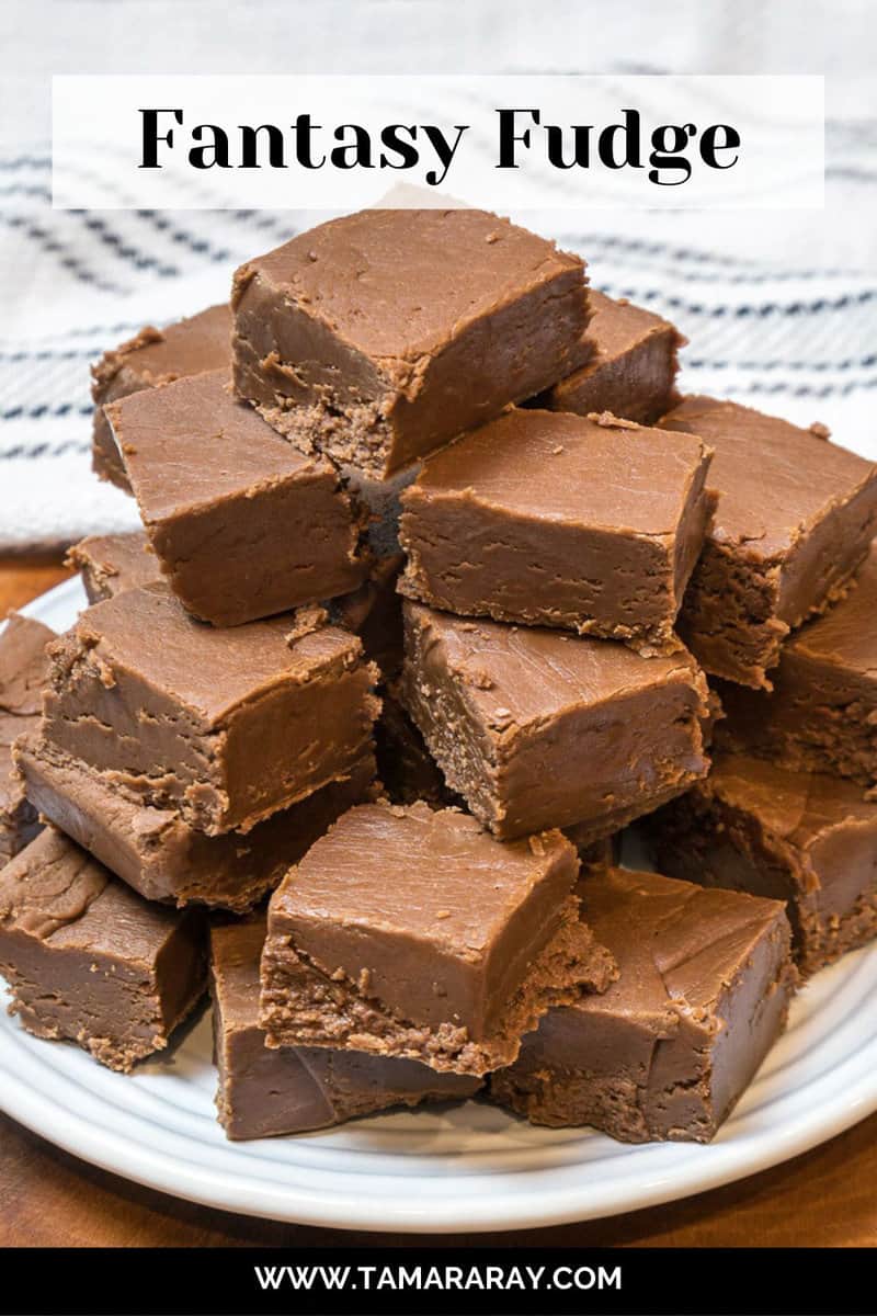 Fantasy fudge stacked on a plate.