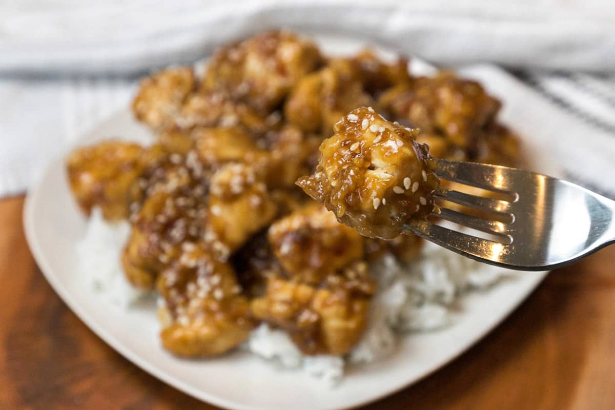 General Tso's chicken recipe on a plate.